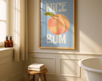 Funny Bathroom Decor Peach Bathroom Wall Art Nice Bum Quirky Toilet Print Powder Room Print Bathroom Print Restroom Wall Art Washroom Decor