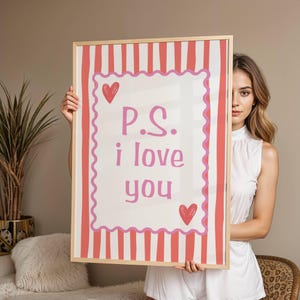 PD: Te amo, cita de amor para imprimir en la pared, regalo de San Valentín, decoración de Galentine, arte de pared moderno, decoración estética minimalista, póster preppy