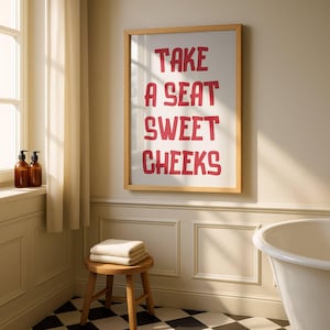 Take A Seat Sweet Cheeks Airbnb Funny Bathroom Decor Toilet Wall Art Poster Apartment Aesthetic Poster Trendy Home Decor Digital Download