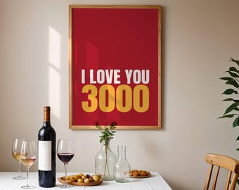 I Love You 3000 muur afdrukbare romantische decor rode trendy muurkunst maximalistische typografie poster decor kinderkamer liefde citaat preppy poster