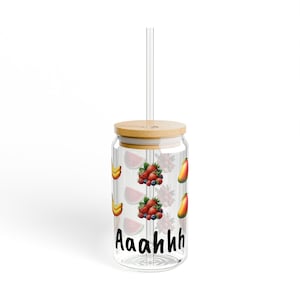 Aaahhh Fruit Juice Glass It&#39;s Autumn, Glass Tumbler With Lid and Straw, Nice Gift Sipper Glass 16oz