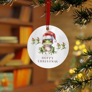 Frog Metal Ornament, Hoppy Christmas Decoration, Holiday Season Tree Bauble, Festive Xmas Decor, Cute Animal Gift, Happy Frogs Hanging