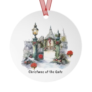 Christmas at the Gates Metal Ornaments, Festive Holiday Decor, Xmas Tree Ornaments, Winter Season Ornaments, Christmas Tree Decorations