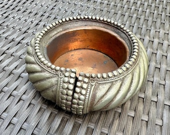 Vintage Silver Tone Metal Tribal Dance Bracelet Anklet Cuff, Converted to Trinket Change Wine Holder, Ornate Antique Design Asian Decor Gift