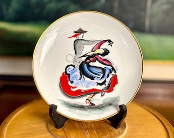 Atelier Camille Le Tallec Paris Porcelain Plate, Dated 1950 Spanish Dancers Collaboration with Jean Toth, Mid Century Modern Art Collectible