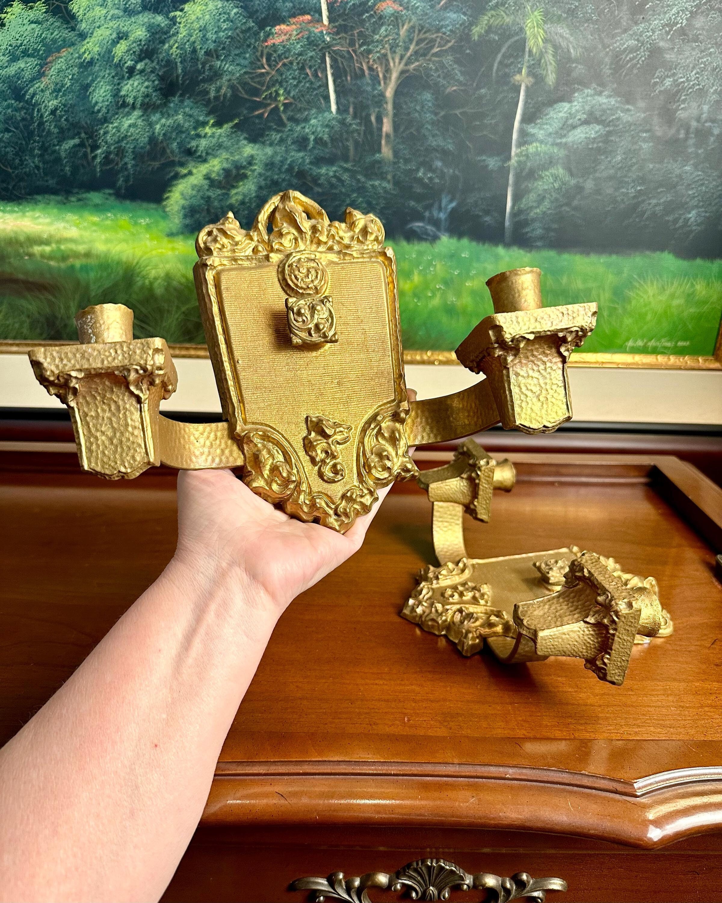 Antique Riddle Co Floral Sconces: 1920s Art Nouveau Candle Holders