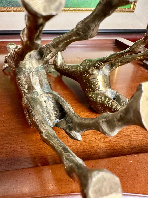 ヴィンテージの真鍮製キリンの置物：お母さんと赤ちゃん、サファリ風の