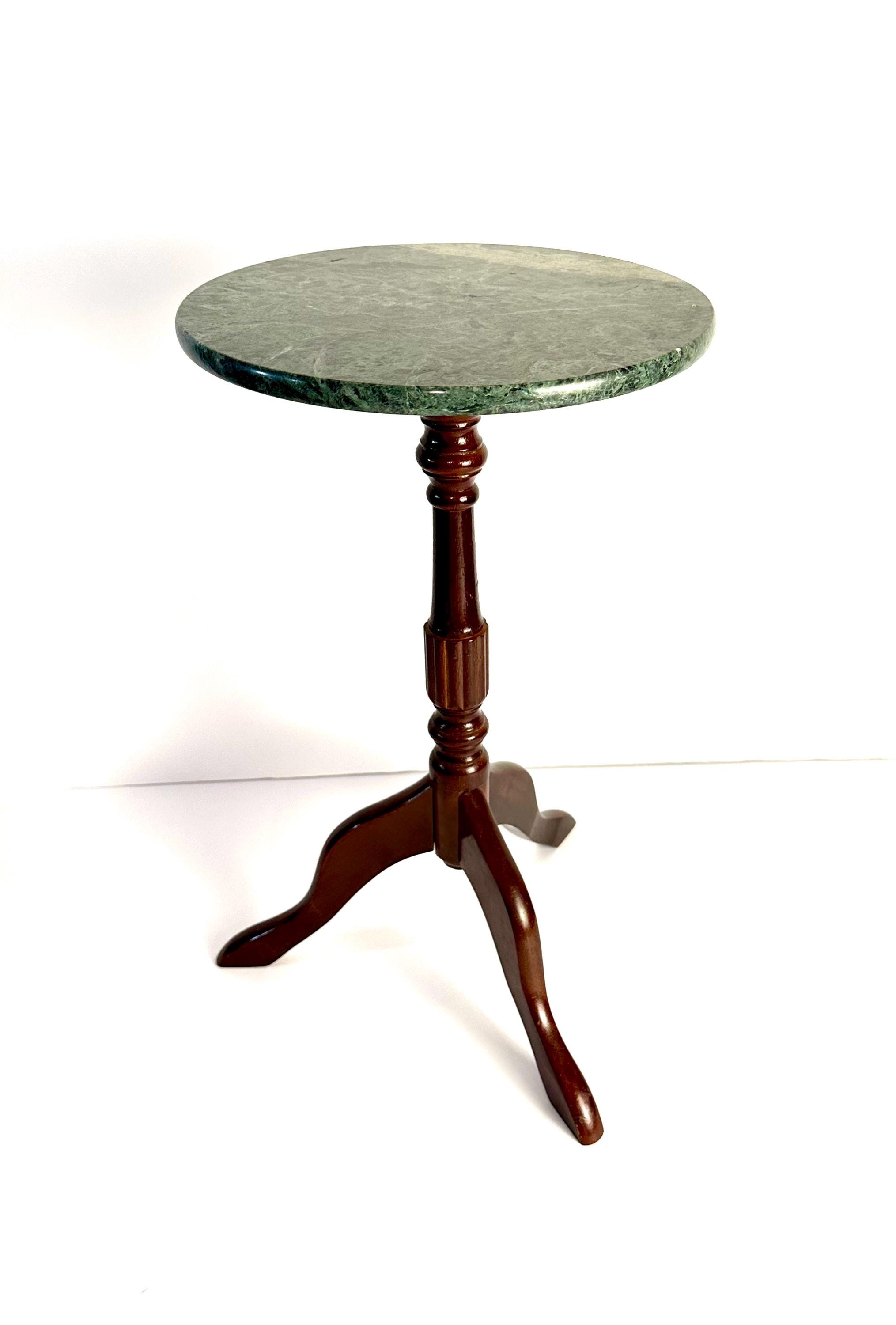 Vintage Bombay Company Green Marble Plant Stand: Mahogany Pedestal