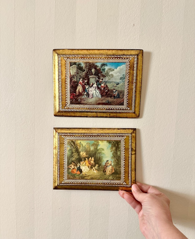 Vintage Italian Florentine Plaques | Rococo Courting Scenes, Gold Gilt ...