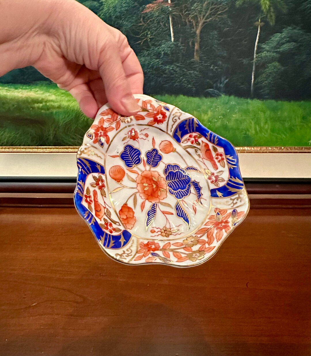 Vintage Andrea by Sadek Blue & Orange Floral Trinket Dish Made Etsy