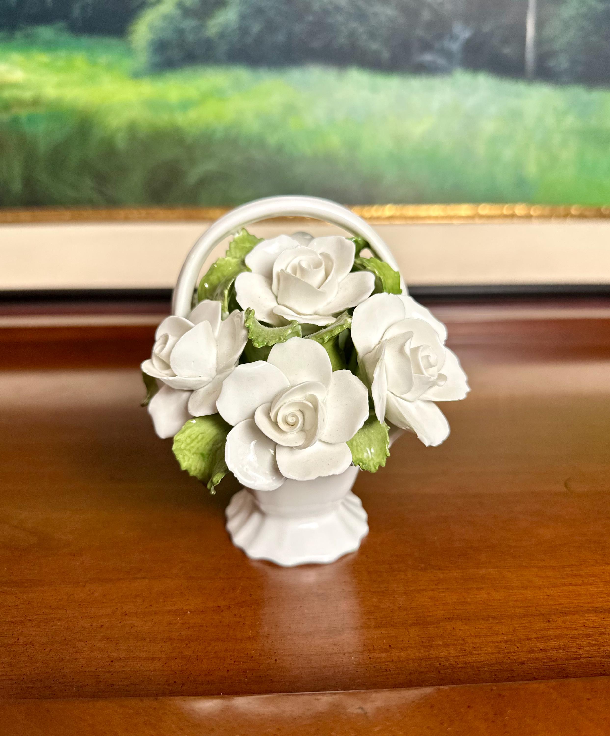 Vintage Aynsley Bone China Floral Basket: Hand-painted White