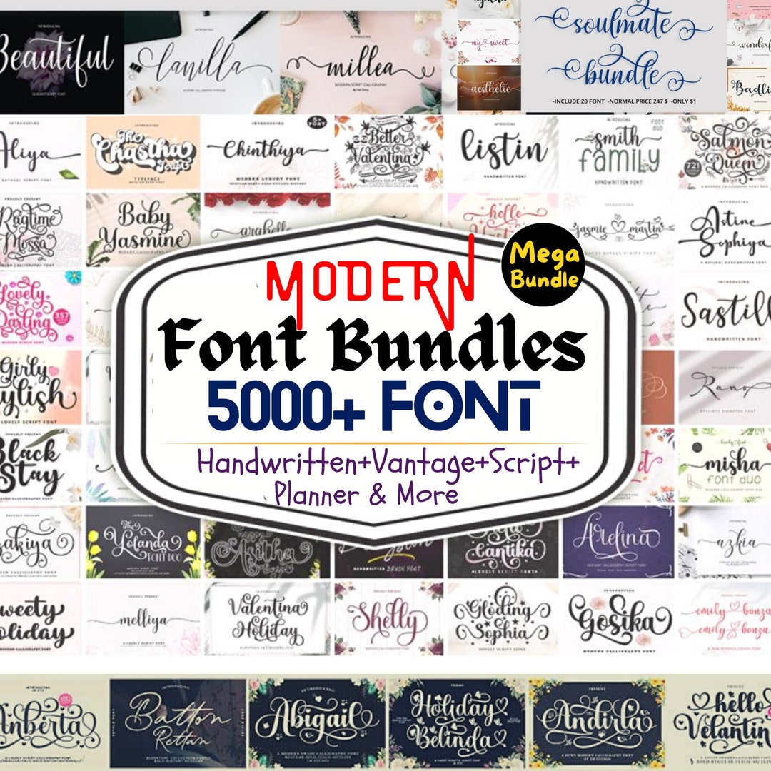 The Best Graphics, Design Font Bundle-5000 Modern Font, Handwritten ...