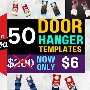 50 Customizable Door hanger templates bundle for your Business | Printable | Marketing |Advertising | Door Hanger Open House | edit in Canva