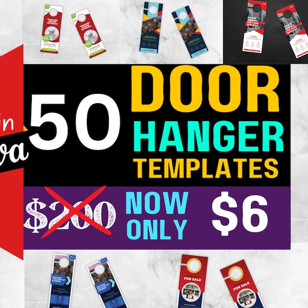 50 Customizable Door hanger templates bundle for your Business | Printable | Marketing |Advertising | Door Hanger Open House | edit in Canva