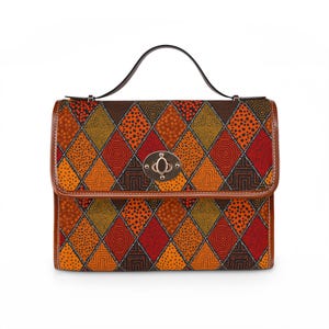 Borsa in tela impermeabile con motivo patchwork a rombi autunnale / Borsa a tracolla con fantasia autunnale