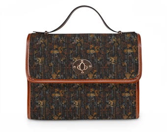 Rustikale Blumenmuster Wasserdichte Segeltuchtasche | Leder Umhängetasche