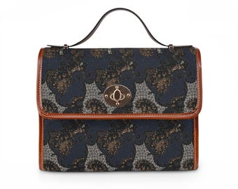 Marine-Paisley-Muster wasserdichte Segeltuchtasche | Leder Umhängetasche