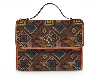Geometrische Tribal Muster Wasserdichte Segeltuchtasche | Große Azteken Diamant Umhängetasche