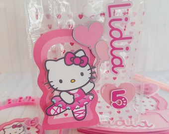 Personalized Pink Kitty Ballerina Treat Bags | Custom Name & Age | Girl Birthday Party Favor Bags