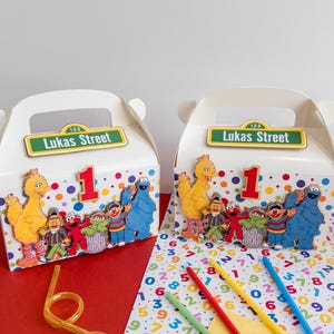 Sesame monsters Favor Boxes, colorful treat Boxes,  party Goodie Box,  Favors, Gable Boxes, first Birthday Decor, custom gable boxes,