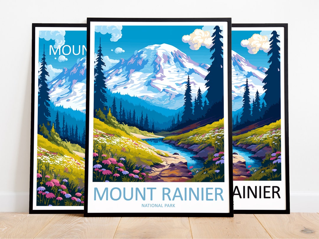 Mount Rainier Travel Print Mount Rainier Art Poster National Park Art Print Mount Rainier Gift ...