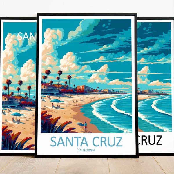 Impression de voyage de Santa Cruz, affiche de Santa Cruz, art mural californien, cadeau de Santa Cruz, oeuvre de Santa Cruz, art de Santa Cruz, Californie, décoration