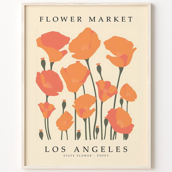 Los Angeles Flower Market Print Los Angeles STATE Flower Art Poppy Artwork | Botanical