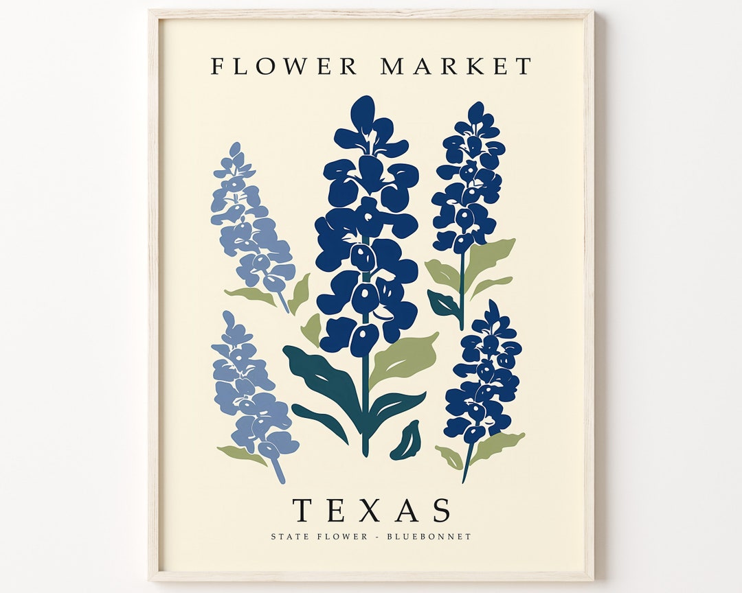 Texas FLOWER MARKET | Texas STATE Flower Print | Bluebonnet Flower ...