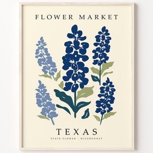 Texas FLOWER MARKET | Texas STATE Flower Print | Bluebonnet Flower Artwork | Botanical