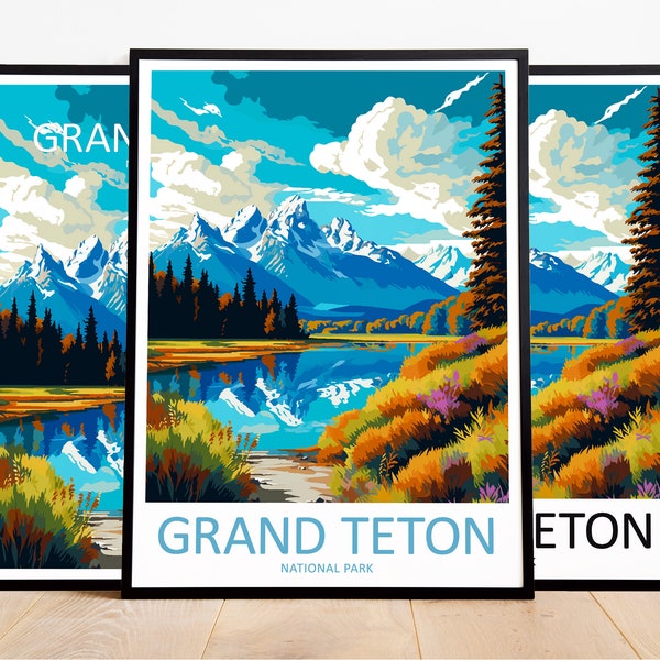 Grand Teton Reise-Druck Grand Teton Kunst-Poster Nationalpark Kunstdruck Grand Teton Geschenk Grand Teton Wandkunst Grand Teton Kunstwerk