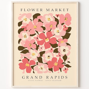 Grand Rapids Michigan FLOWER MARKET | Grand Rapids STATE Flower Print | Apple Blossom Flower Artwork | Botanical