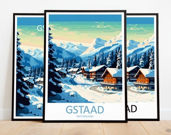 Gstaad Travel Print Art Gstaad Poster Switzerland Wall Art Decor Gstaad Gift Gstaad Artwork Gstaad Art Switzerland Decor