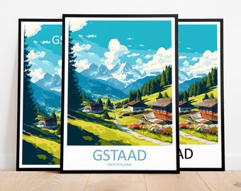 Gstaad Travel Print Art Gstaad Poster Switzerland Wall Art Decor Gstaad Gift Gstaad Artwork Gstaad Art Switzerland Decor