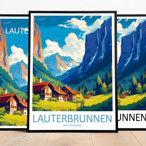 Lauterbrunnen Travel Print Lauterbrunnen Art Poster Switzerland Art Print Lauterbrunnen Gift Lauterbrunnen Wall Art Lauterbrunnen Artwork