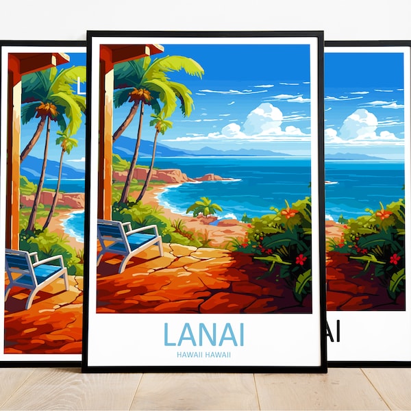 Lanai Travel Print Art Lanai Poster Hawaii Hawaii Wall Art Decor Lanai Gift Lanai Artwork Lanai Art Hawaii Hawaii Decor