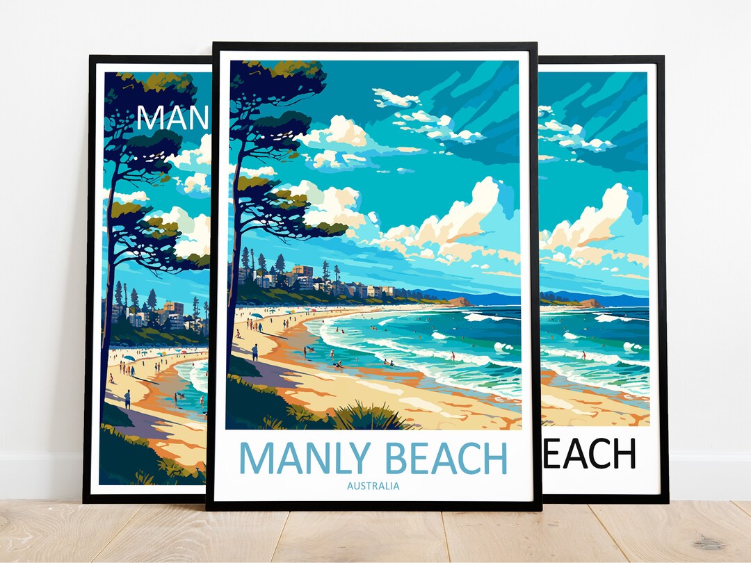 Manly Beach Travel Print Manly Beach Art Poster Australia Art Print ...