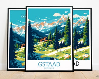 Gstaad Travel Print Art Gstaad Poster Switzerland Wall Art Decor Gstaad Gift Gstaad Artwork Gstaad Art Switzerland Decor