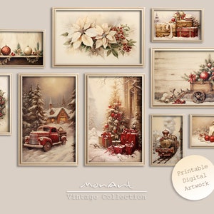 Set of 9 Vintage Christmas Winter Prints , Antique Christmas Painting, Xmas Wall Art Painting, Printable Digital Download