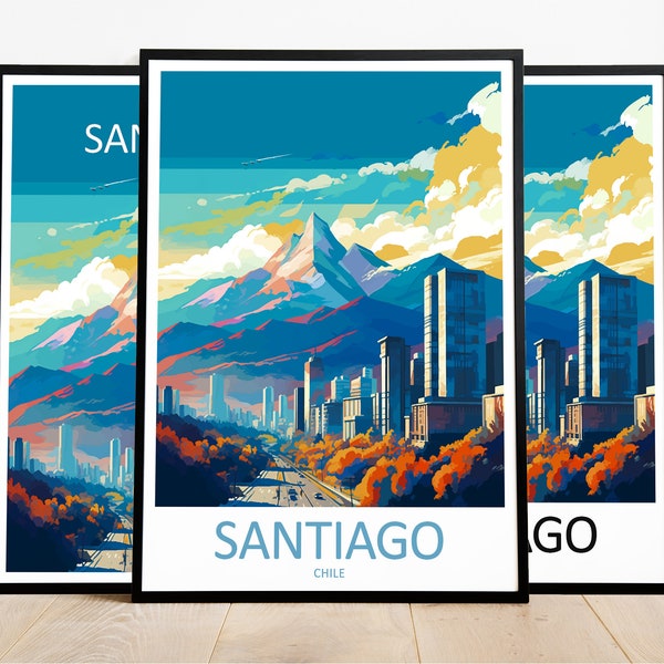 Santiago Reiseplakat Santiago Druck Chile Kunstdruck Santiago Geschenk Santiago Wandkunst Santiago Kunstwerk Chile Dekor