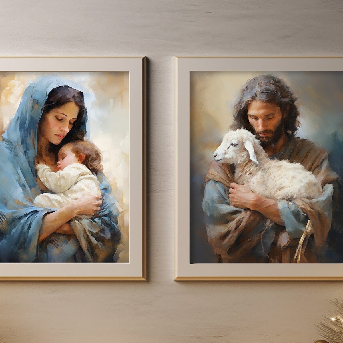 Spiritual Paintings of Mary and Jesus, Bible Art, Jesus With Lamb, Saint Mary With Baby, Christian Wallart - Etsy