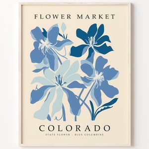 Colorado Flower Market poster print Colorado blue columbine Flower Artwork Colorado botanical