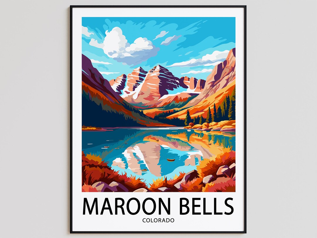 Maroon Bells Travel Poster Maroon Bells Print Colorado Art Etsy