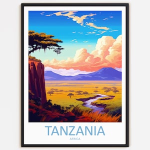 Tanzania Travel Print Decorazione murale Arte murale Tanzania Arazzo da parete Decorazione per la casa Tanzania Regalo Amanti dell'arte Africa Arte Decorazione per la casa