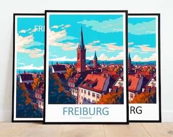 Freiburg Travel Print Art Freiburg Poster Germany Wall Art Decor Freiburg Gift Freiburg Artwork Freiburg Art Germany Decor