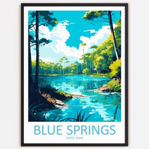 Impresión de viaje de Blue Springs Decoración de pared Arte de pared Colgante de pared de Blue Springs Decoración del hogar Regalo de parque estatal Arte Amantes de los viajes Decoración del hogar