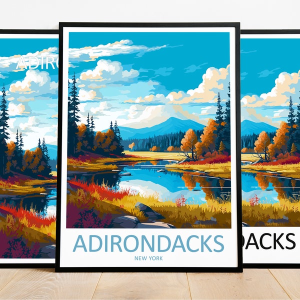 Adirondacks Travel Print Art Adirondacks Poster New York Wall Art Decor Adirondacks Gift Adirondacks Artwork Adirondacks Art New York Decor