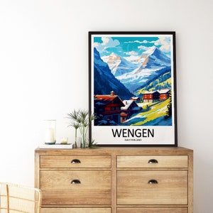 Wengen Reisedruck Kunst Wengen Poster Schweiz WandKunst Dekor Wengen Geschenk Wengen Kunstwerk Wengen Kunst Schweiz Dekor Bild 3