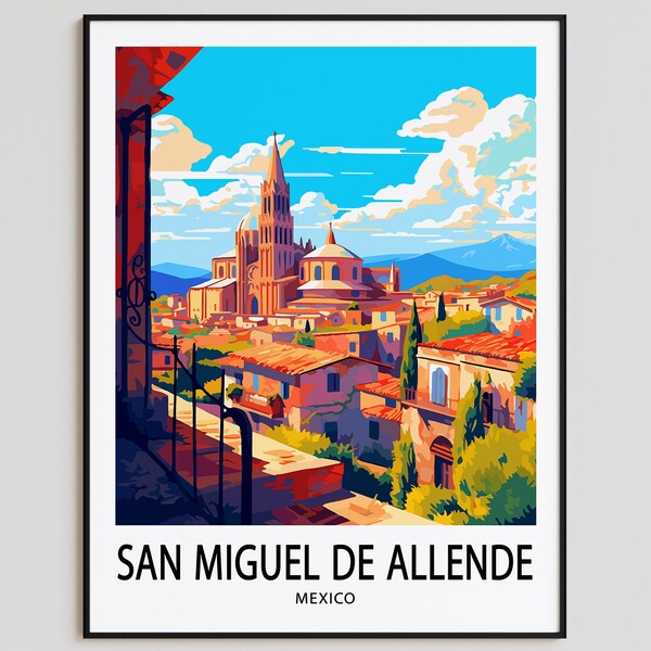 Cartel de viaje de San Miguel de Allende Impresión de San Miguel de Allende Impresión de arte de México Regalo de San Miguel de Allende Arte mural de San Miguel de Allende