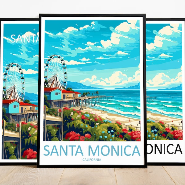 Santa Monica Reisedruck Santa Monica Kunst Poster Kalifornien Kunstdruck Santa Monica Geschenk Santa Monica Wandkunst Santa Monica Kunstwerk