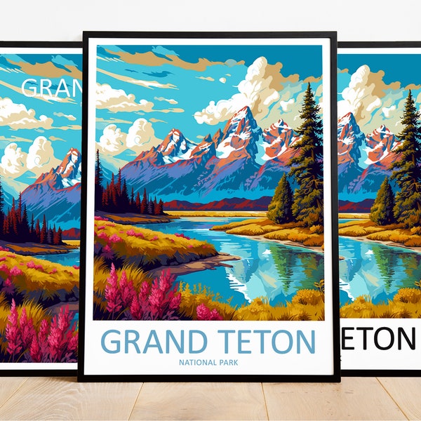 Grand Teton Reise-Druck Grand Teton Kunst-Poster Nationalpark Kunstdruck Grand Teton Geschenk Grand Teton Wandkunst Grand Teton Kunstwerk